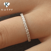 1.5mm Micro Pave Eternity Band All Moissanite Diamond Rings 925 Sterling Silver Plated 18k Gold Half Eternity Ring for Women - Xprespick